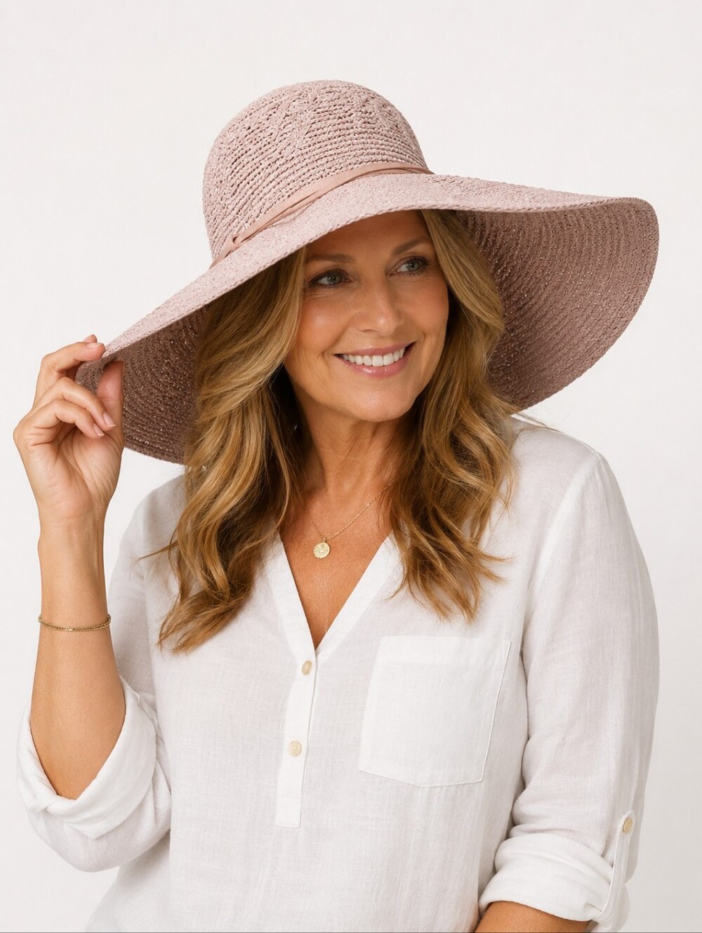 Top Tie Tan Custom Embroidery Women Wide Large Brim Floppy Hat